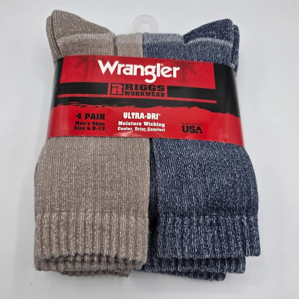 Wrangler RIGGS WORKWEAR 4 Pair Ultra-Dri Moisture Wicking‎ Socks Size L 9-13 New